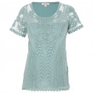 High Discount Sage Mesh Lace Tee