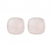Silver Rose Chalcedony Cushion Stud Earrings