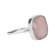 Silver Rose Chalcedony Big Cushion Ring