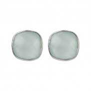 Silver Aqua Chalcedony Cushion Stud Earrings