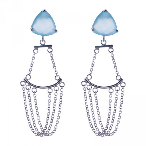 Silver Aqua Chalcedony Chandelier Earrings