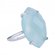 Silver Aqua Chalcedony Marquise Claw Set Ring
