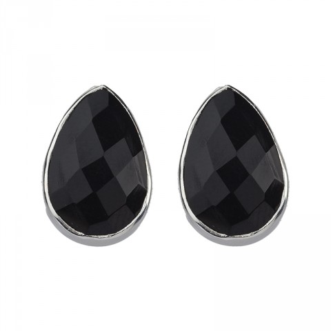 Silver Black Onyx Teardrop Stud Earrings