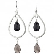 Silver Black Onyx & Smokey Quartz Tiered Drop Earrings