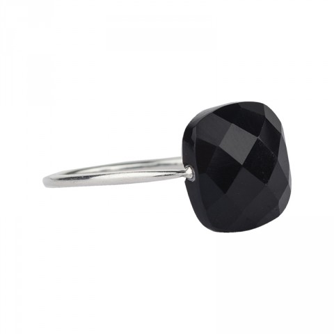 Silver Black Onyx Cushion Cut Delicate Ring