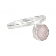 Silver Rose Chalcedony Round Drop Ring