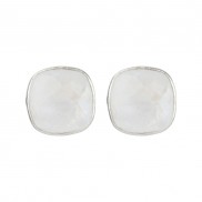 Silver Moonstone Cushion Stud Earrings