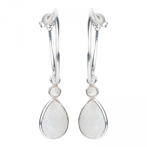 Silver Moonstone Teardrop Hoop Earrings