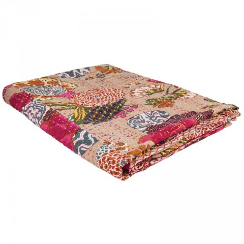 Pink Floral Stitched Throw
